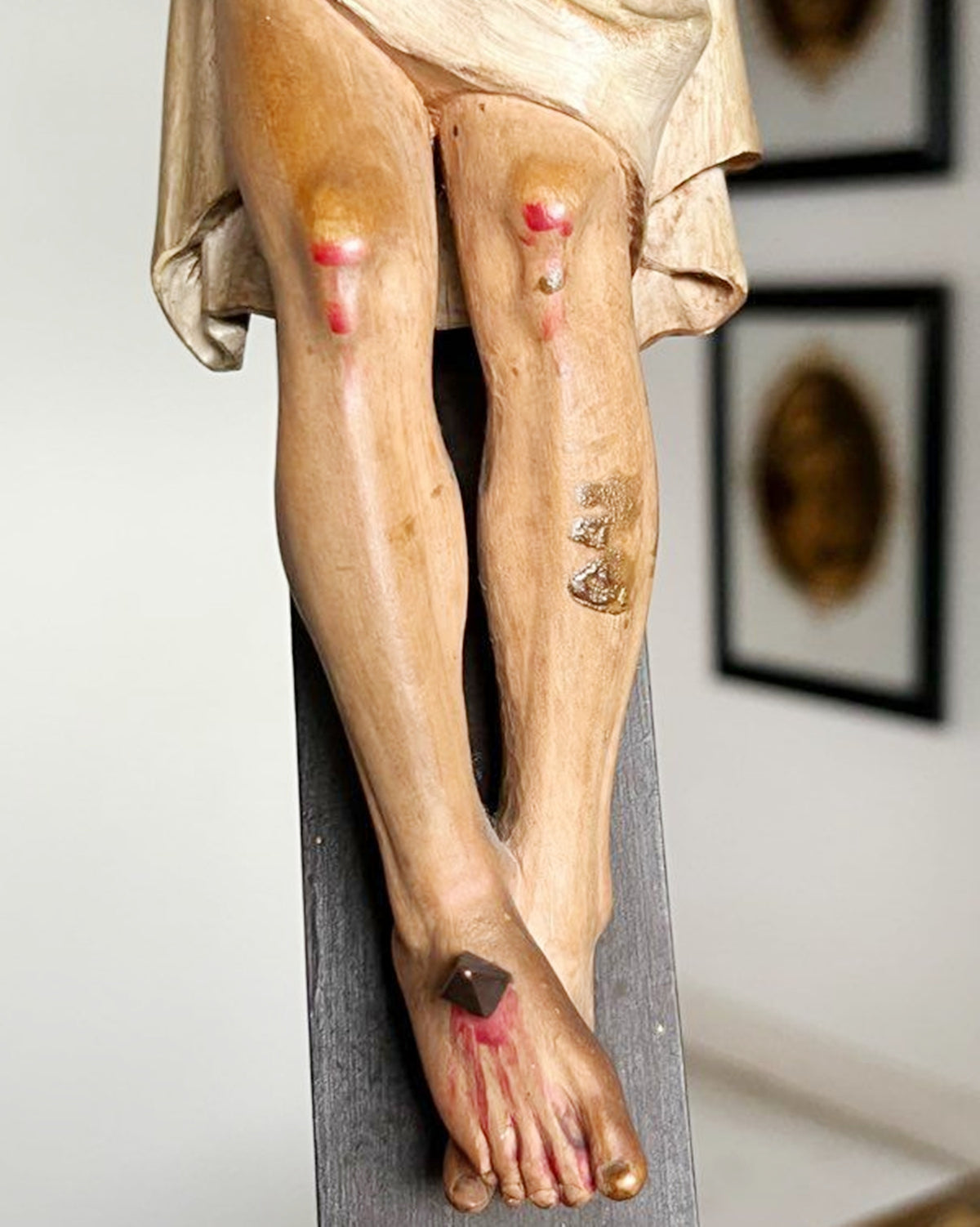 Antique French Church Crucifix, Hand-Carved & Polychromed Christ, 77 × 31 cm, c. 1860