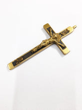 Load image into Gallery viewer, Antique Golgotha Cross Crucifix Handmade With Bronze Corpus Christi, Oak Inlay, Late 17th Early 18th Century, 11.5 cm by 6 cm