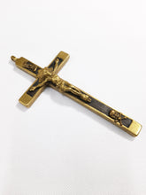 Load image into Gallery viewer, Antique Golgotha Cross Crucifix Handmade With Bronze Corpus Christi, Oak Inlay, Late 17th Early 18th Century, 11.5 cm by 6 cm