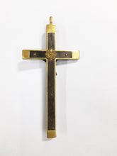 Load image into Gallery viewer, Antique Golgotha Cross Crucifix Handmade With Bronze Corpus Christi, Oak Inlay, Late 17th Early 18th Century, 11.5 cm by 6 cm