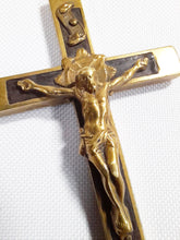 Load image into Gallery viewer, Antique Golgotha Cross Crucifix Handmade With Bronze Corpus Christi, Oak Inlay, Late 17th Early 18th Century, 11.5 cm by 6 cm
