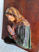 Load image into Gallery viewer, Virgin Mary Praying, Spanish Polychromed Plaster Relief on Board, 17th/18th Century, 50 x 40 x 14 Centimetres
