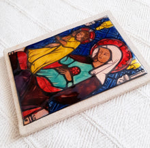 Load image into Gallery viewer, Enamel Of The Virgin Mary With Jesus by Marguerite Sornin, From Abbey at Ligugé, Detail From Stained Glass Windows At Königsfelden Monastery