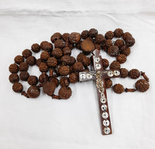 Load image into Gallery viewer, Giant Wooden Bead Rosary, Full Five Decade Wooden Rosary With 19th Century Olive Wood Mother of Pearl Inlaid Cross