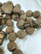 Load image into Gallery viewer, Giant Wooden Bead Rosary, Full Five Decade Wooden Rosary With 19th Century Olive Wood Mother of Pearl Inlaid Cross