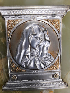 Martre Dolorosa, Mother Of Sorrows Antique French Silver and Gold Washed Portable Shrine By Charles Desvergnes Circa 1890