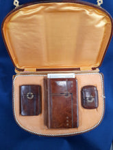 Load image into Gallery viewer, SOLD Antique Cased French 1st Communion Set, Leather Prayer Book, Offering Purse With Mother of Pearl Rosary Gold Plated Medal and Cross