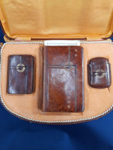 Load image into Gallery viewer, SOLD Antique Cased French 1st Communion Set, Leather Prayer Book, Offering Purse With Mother of Pearl Rosary Gold Plated Medal and Cross