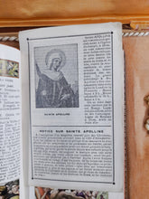 Load image into Gallery viewer, SOLD Antique Cased French 1st Communion Set, Leather Prayer Book, Offering Purse With Mother of Pearl Rosary Gold Plated Medal and Cross