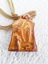 Load image into Gallery viewer, Our Lady of Lourdes Medal, French FIX, Circa 1890, 22 Carat Rolled Gold, 2.5 x 2 cm with Gold Plated Chain, 6.1 grams, Excellent Condition