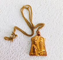 Load image into Gallery viewer, Our Lady of Lourdes Medal, French FIX, Circa 1890, 22 Carat Rolled Gold, 2.5 x 2 cm with Gold Plated Chain, 6.1 grams, Excellent Condition