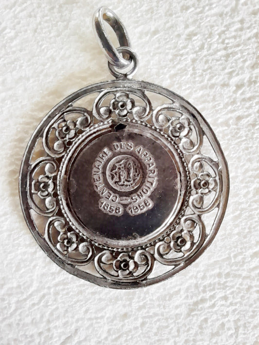 露德百年纪念实心银吊坠奖章,4厘米,1958年