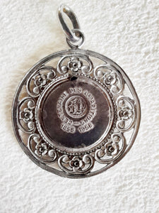 Lourdes Centenary Pendant, Beautiful Solid Silver Pendant, The Virgin Mary With Grotto Scene on Reverse 1958