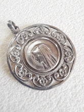 Load image into Gallery viewer, Lourdes Centenary Pendant, Beautiful Solid Silver Pendant, The Virgin Mary With Grotto Scene on Reverse 1958