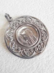 Lourdes Centenary Pendant, Beautiful Solid Silver Pendant, The Virgin Mary With Grotto Scene on Reverse 1958