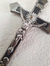 Load image into Gallery viewer, Golgotha Cross, Handmade in Nickel Plated Bronze, Inlaid With Ebony Mid 18th Century, Cast Silver Corpus Christi, 9 x 5.5 Centimetres