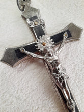 Load image into Gallery viewer, Golgotha Cross, Handmade in Nickel Plated Bronze, Inlaid With Ebony Mid 18th Century, Cast Silver Corpus Christi, 9 x 5.5 Centimetres