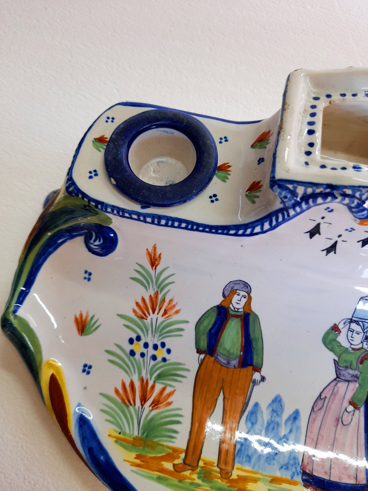 Henriot Quimper Faience Inkwell Set with Pen Tray, c. 1922