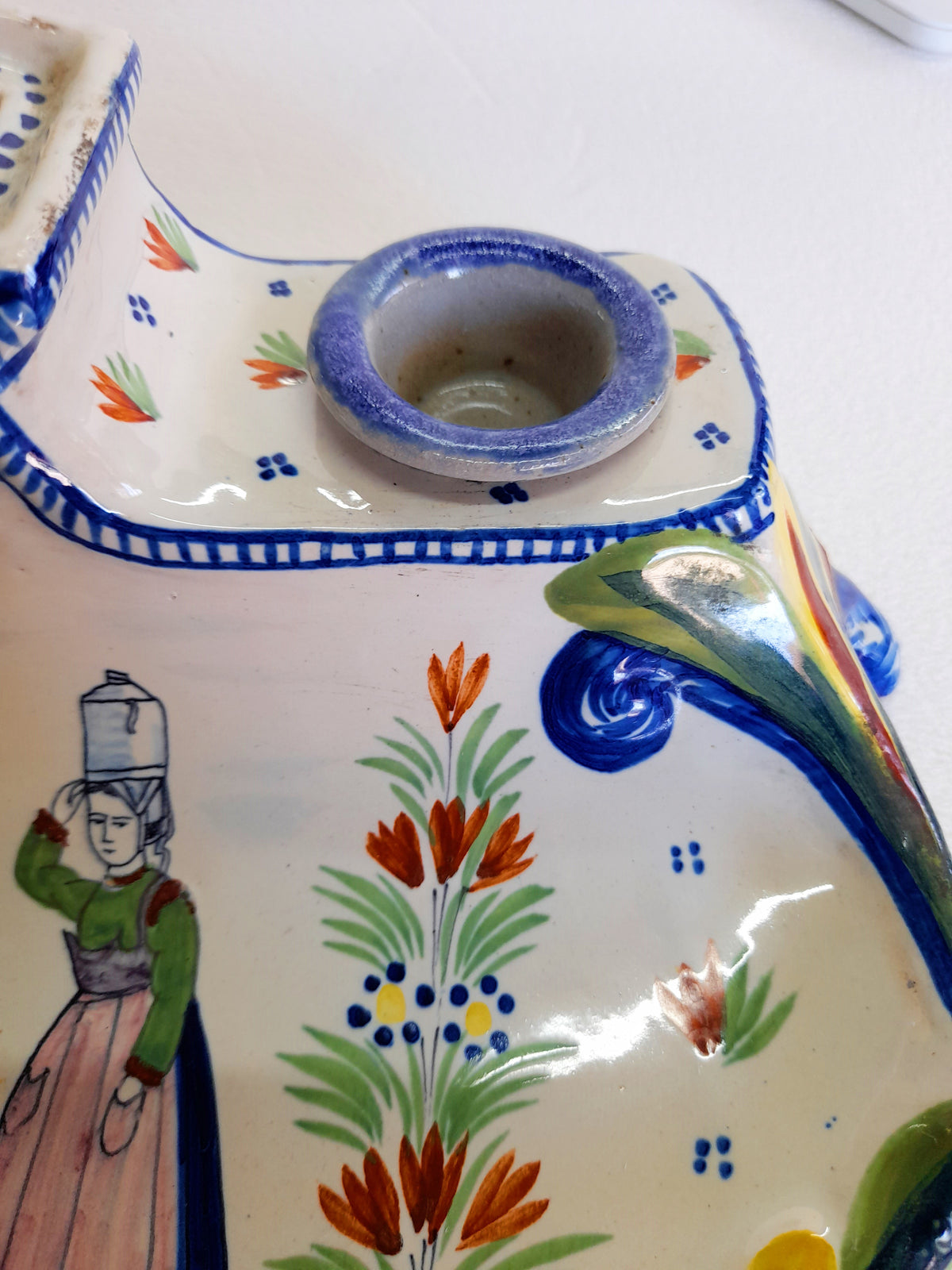 Henriot Quimper Faience Inkwell Set with Pen Tray, c. 1922