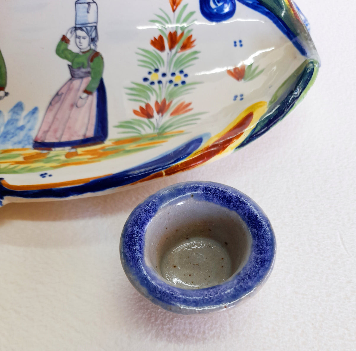 Henriot Quimper Faience Inkwell Set with Pen Tray, c. 1922