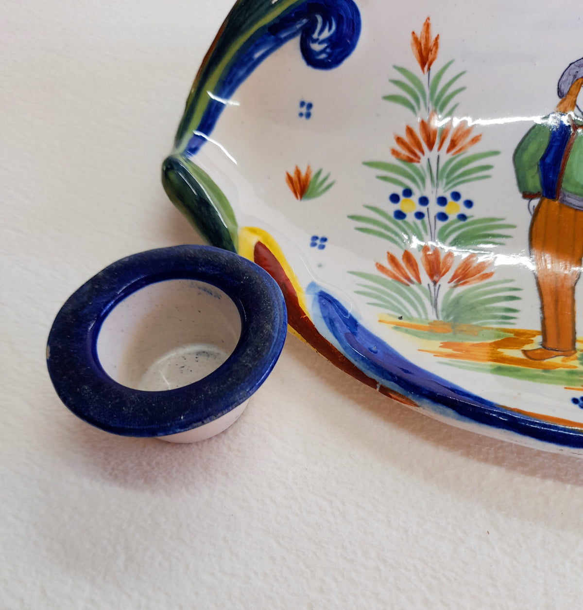 Henriot Quimper Faience Inkwell Set with Pen Tray, c. 1922