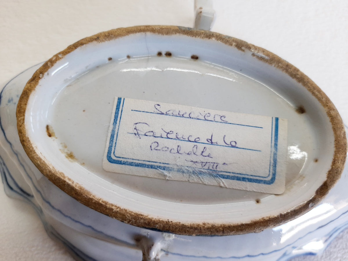 Antique La Rochelle Faience Sauce Boat & Matching Dish, c. 1740