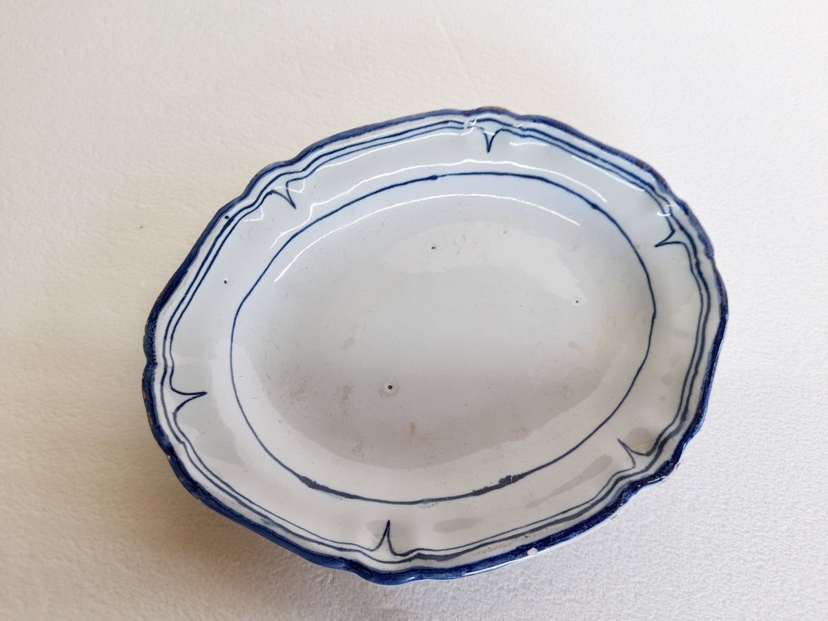 Antique La Rochelle Faience Sauce Boat & Matching Dish, c. 1740