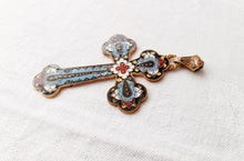 Load image into Gallery viewer, SOLD Antique Pendant Cross, French Enamelled Pendant Cross, French Cloisonne Cross, Circa 1870 7.5 x 4.5 Centimetres, Perfect Condition