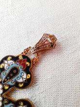 Load image into Gallery viewer, SOLD Antique Pendant Cross, French Enamelled Pendant Cross, French Cloisonne Cross, Circa 1870 7.5 x 4.5 Centimetres, Perfect Condition