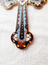Load image into Gallery viewer, SOLD Antique Pendant Cross, French Enamelled Pendant Cross, French Cloisonne Cross, Circa 1870 7.5 x 4.5 Centimetres, Perfect Condition