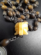 Load image into Gallery viewer, Antique Rosary For The Souls in Purgatory, Carved Janus Head, Nun's Rosary, Spina Beads, Silvered Steel Cross, Very Rare Circa 1885