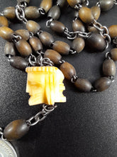 Load image into Gallery viewer, Antique Rosary For The Souls in Purgatory, Carved Janus Head, Nun's Rosary, Spina Beads, Silvered Steel Cross, Very Rare Circa 1885