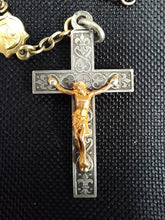 Load image into Gallery viewer, SOLD Solid Silver Rosary, 925 Silver with 22 Carat Gold Plating, Unique, 5 Decade, Leather Pouch, Beautiful Condition, Circa 1880