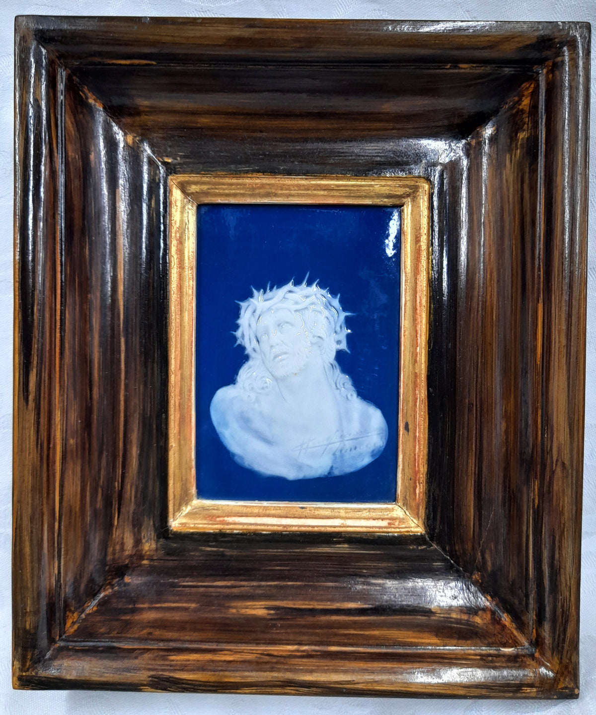 Unsere Liebe Frau von der Immerwährenden Trauer und Die Passion Christi von Marcel Chaufriasse, Pate-Sur-Pate-Plaketten, seltenes signiertes Paar
