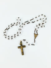 Load image into Gallery viewer, SOLD Opaline Pearl Rosary, Bronze and Oak Cross, Puffed Bronze Link Medal, France circa 1820
