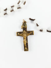Load image into Gallery viewer, SOLD Opaline Pearl Rosary, Bronze and Oak Cross, Puffed Bronze Link Medal, France circa 1820