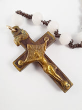 Load image into Gallery viewer, SOLD Opaline Pearl Rosary, Bronze and Oak Cross, Puffed Bronze Link Medal, France circa 1820