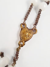 Load image into Gallery viewer, SOLD Opaline Pearl Rosary, Bronze and Oak Cross, Puffed Bronze Link Medal, France circa 1820