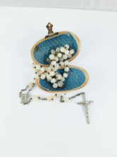 Load image into Gallery viewer, SOLD Antique Catholic Rosary, Hand Carved Mother Of Pearl Beads, Solid Silver Cross and Chain, Mother of Pearl Case, Circa 1880