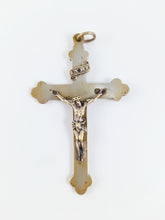 Load image into Gallery viewer, Bronze Pendant Cross, Remembrance of Pilgrimage to Basilica Of St Anne De Beaupre, Quebec, Canada Circa 1890 Hand Made, 10x6 Centimetres