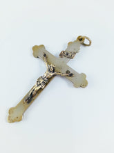 Load image into Gallery viewer, Bronze Pendant Cross, Remembrance of Pilgrimage to Basilica Of St Anne De Beaupre, Quebec, Canada Circa 1890 Hand Made, 10x6 Centimetres