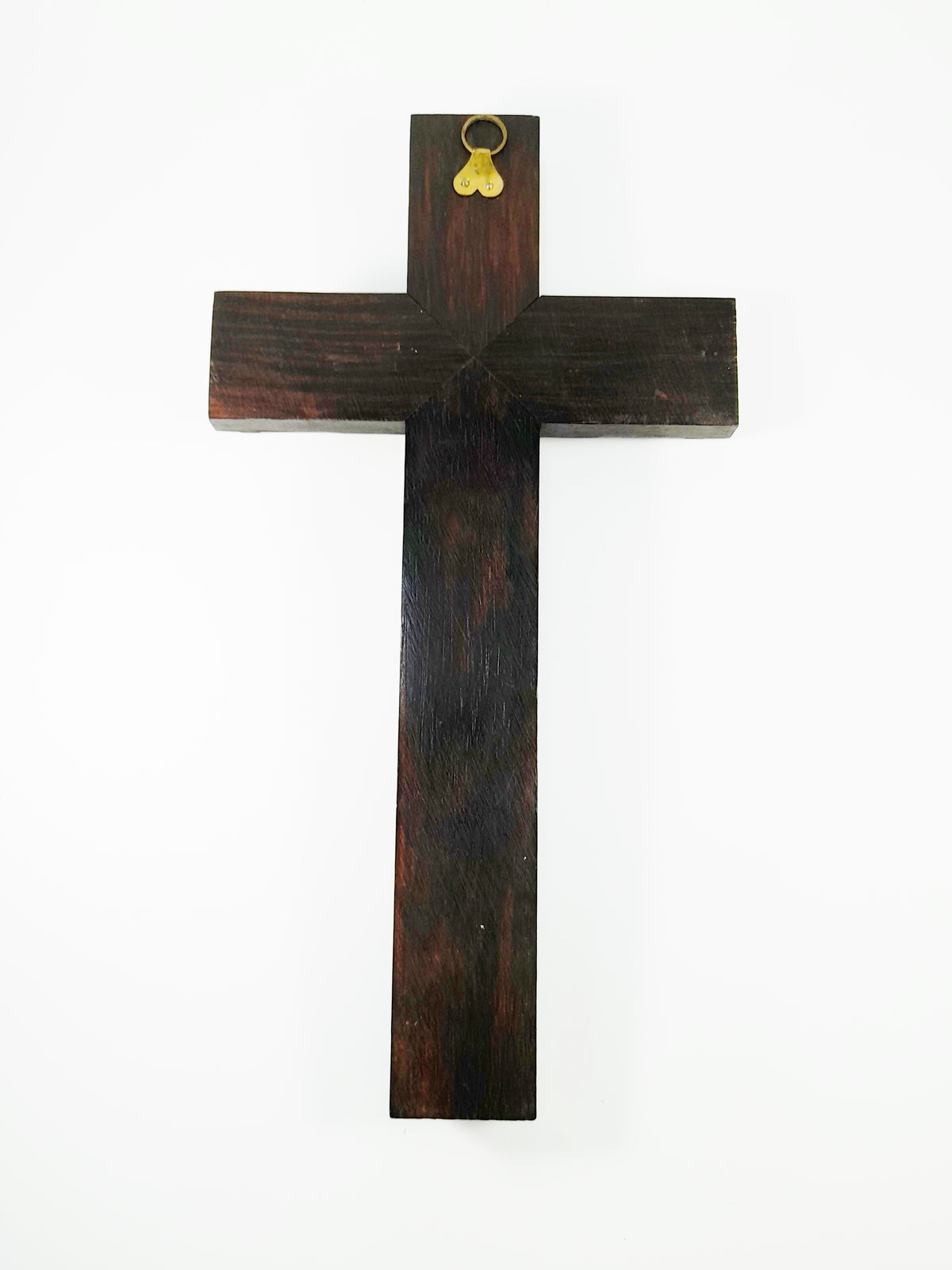 Antico crocifisso di Lourdes in ebano con cappella e intarsi in bronzo, 25 × 13 cm, c. 1890