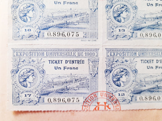 Entry Tickets to The Universal Exhibition of Paris and The Summer Olympic Games 1900 Set of Six - Extremely Rare and in Perfect Condition