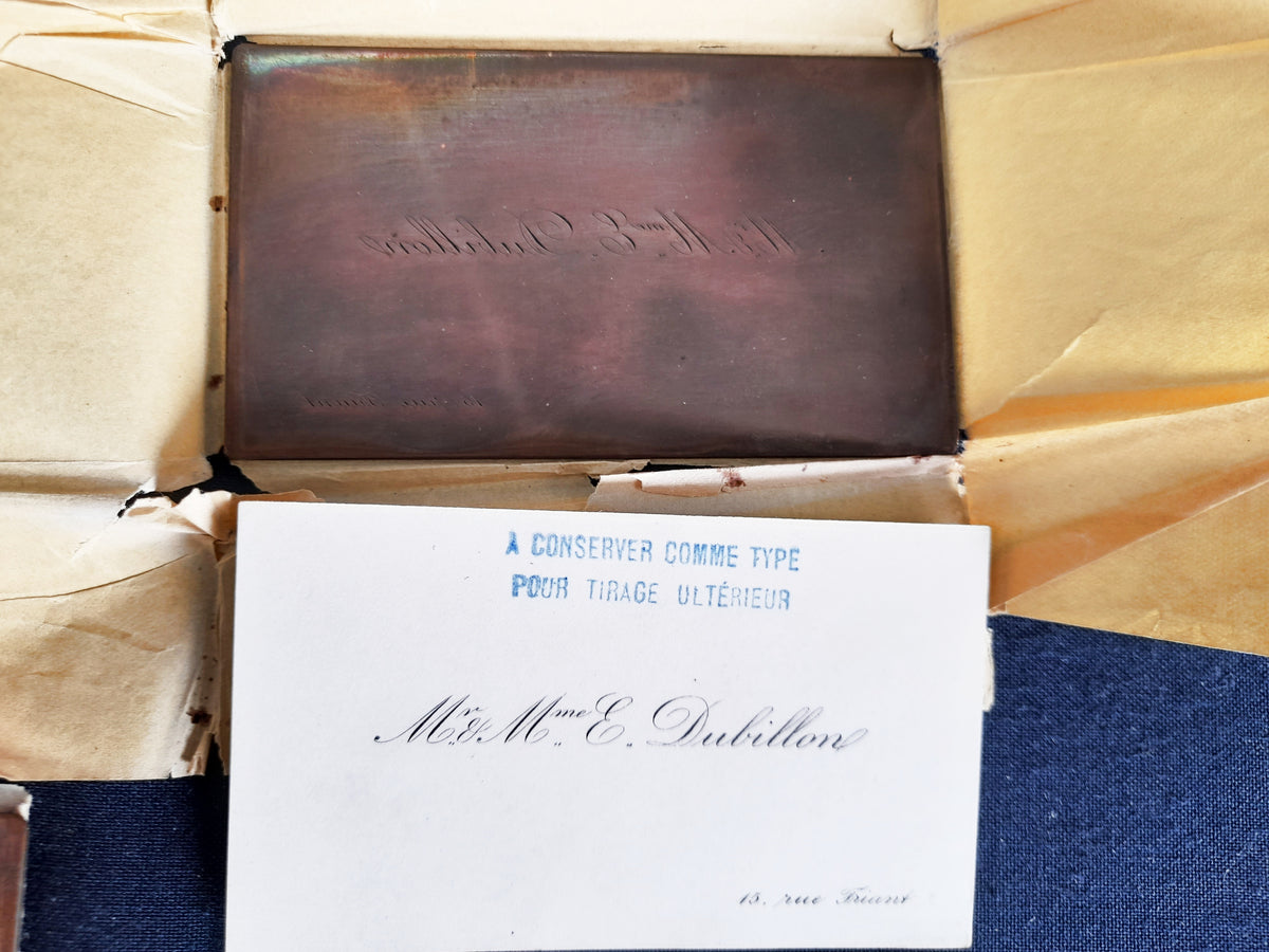 Placas de impresión de tarjetas de visita de cobre y fotografías de la Primera Guerra Mundial de la familia Dubillon, c. 1900–1916