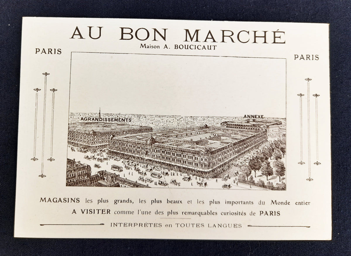 Karty reklamowe Le Bon Marché „Polowanie” autorstwa Waltera Thora, zestaw 6 sztuk z koszulką, ok. 1900 r.