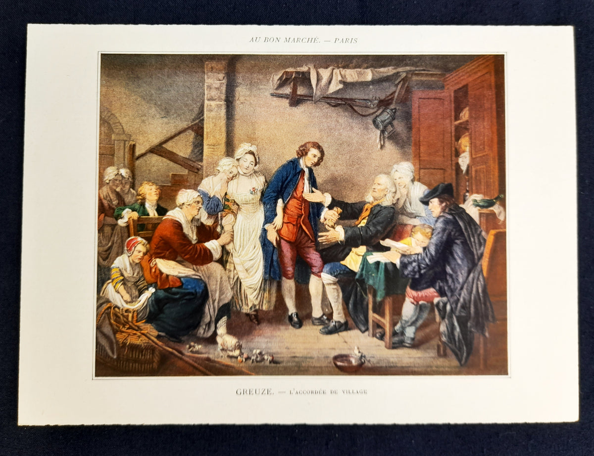老佛爷百货宣传卡 - 6张彩色石版画全套 - 19世纪艺术家作品 - 约1909年