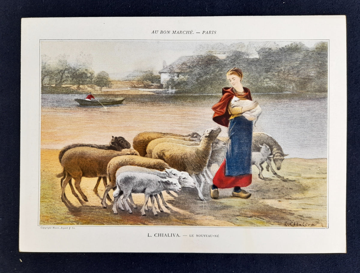 老佛爷百货宣传卡 - 6张彩色石版画全套 - 19世纪艺术家作品 - 约1909年