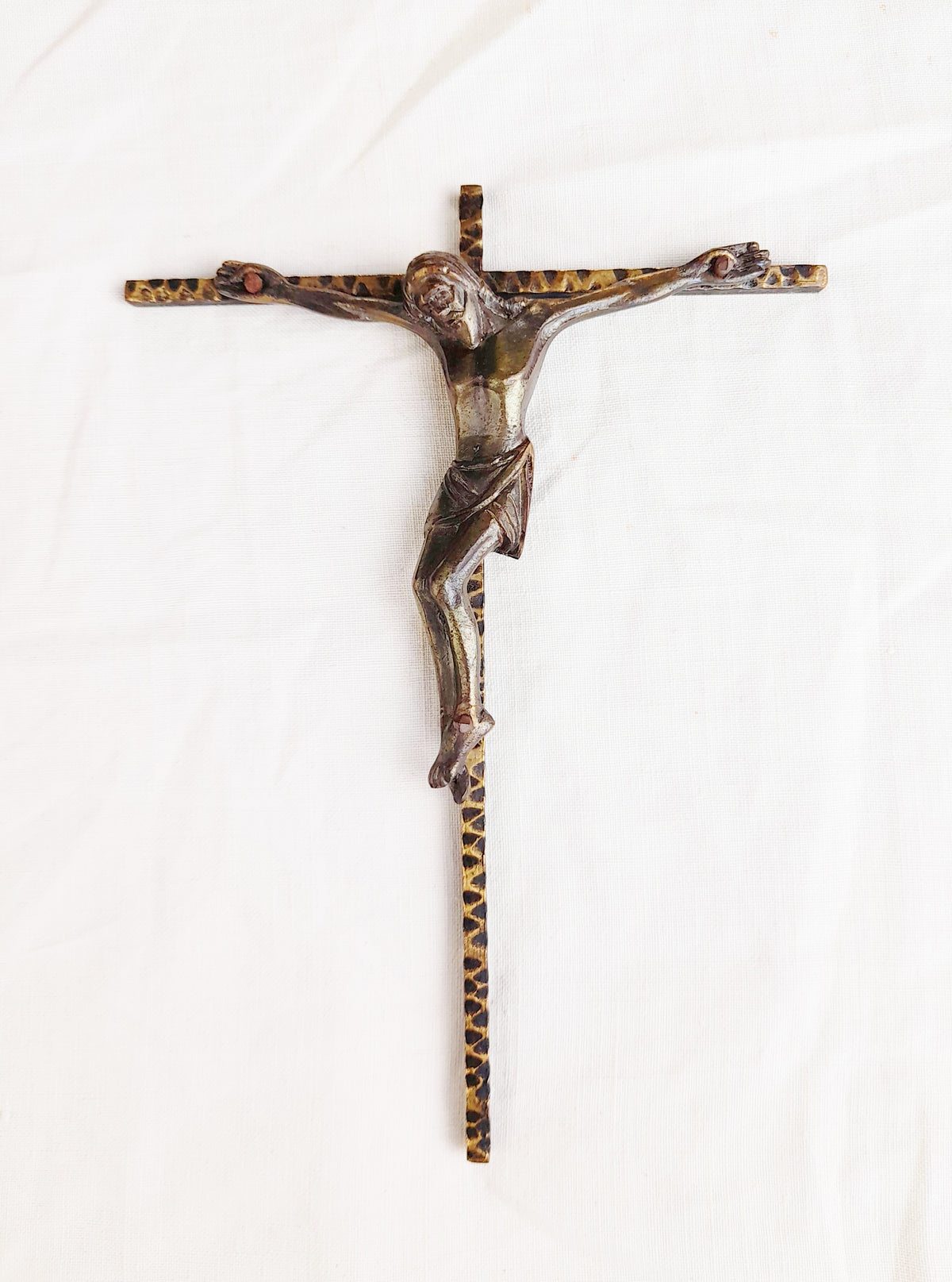 Art Deco Bronze Corpus Christi on Gilded Bronze Cross signed A. Barbier - circa 1930 18 x 13 Centimetres
