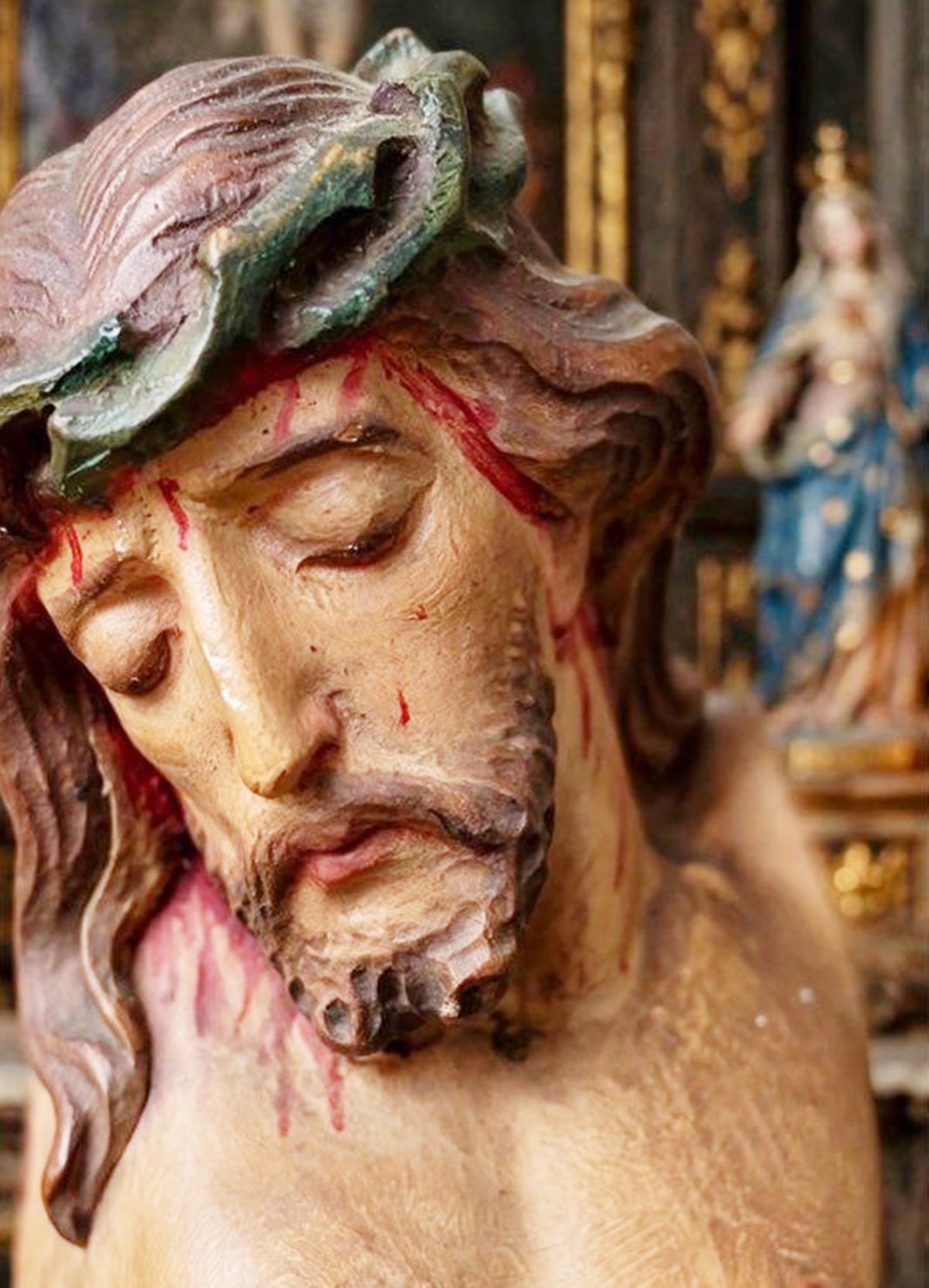 Antique French Church Crucifix, Hand-Carved & Polychromed Christ, 77 × 31 cm, c. 1860
