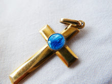 Load image into Gallery viewer, Antique Pendant Cross 22 carat Rolled Gold With Enamel of The Virgin Mary, 2.8 x 2 centimetres, 2.2 grams